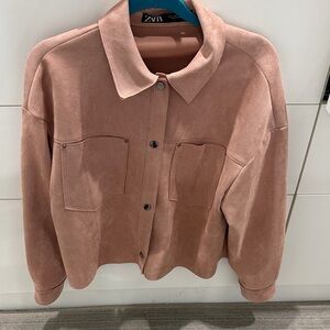 Zara Dusty Rose Suede Jean Jacket